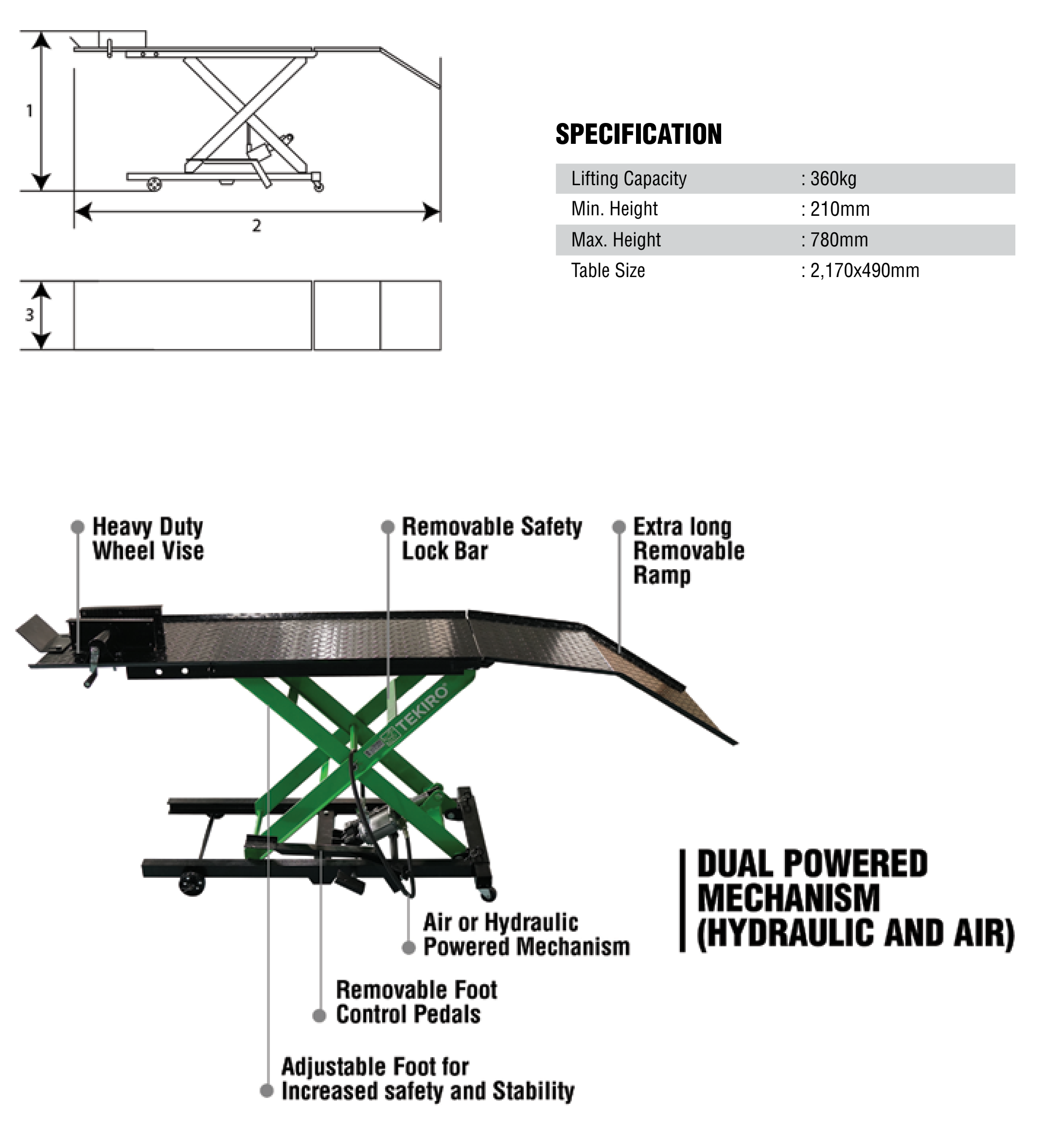 Bike Lift 360 KG TEKIRO - Gambar 4